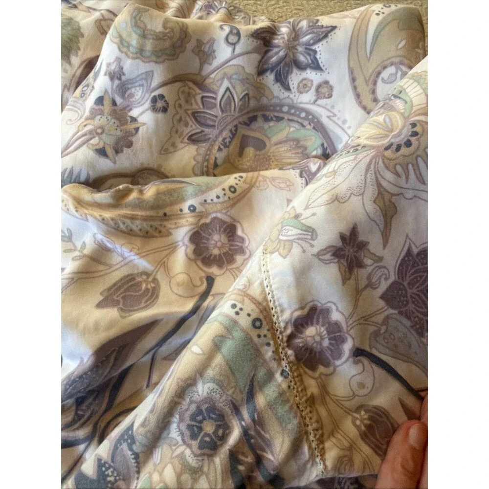 Soft Surroundings BAMBOO Queen  FLAT Sheet Paisley Lavender Mint Beige White
